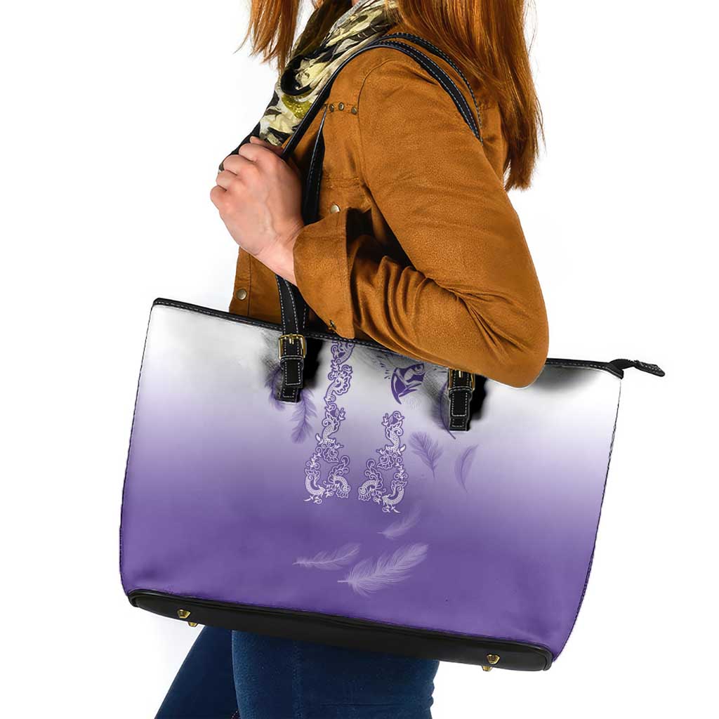 Philippines National Costume Style Leather Tote Bag Barong Tagalog and Eagle Feather Purple Color