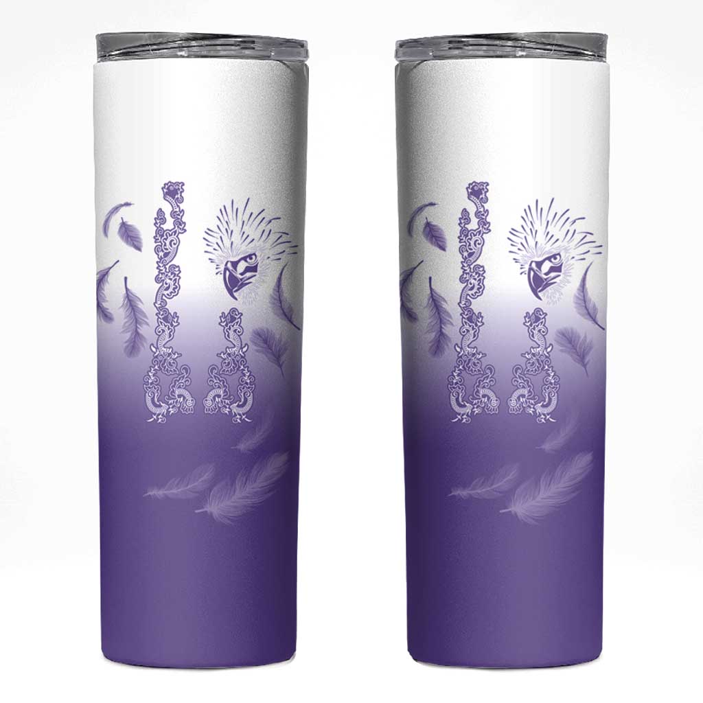 Philippines National Costume Style Skinny Tumbler Barong Tagalog and Eagle Feather Purple Color
