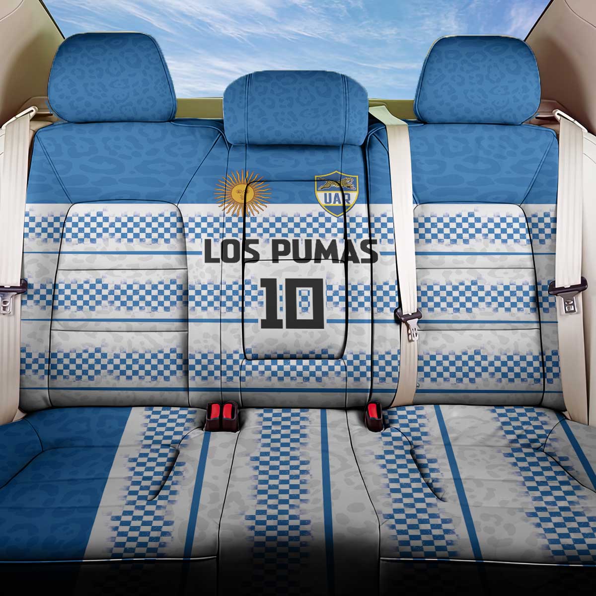 Argentina Rugby Custom Back Car Seat Cover Los Pumas Jaguar Race Style - Wonder Print Shop
