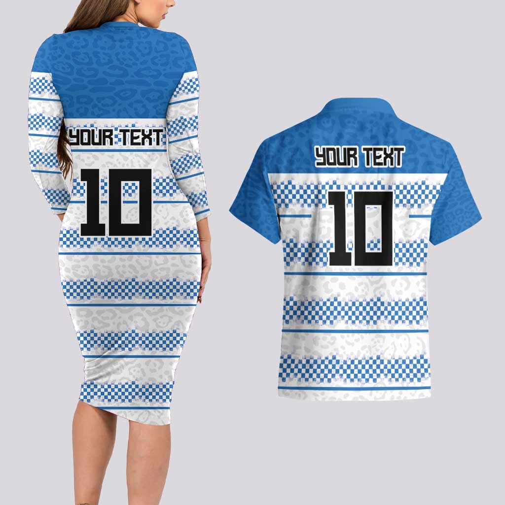 Argentina Rugby Custom Couples Matching Long Sleeve Bodycon Dress and Hawaiian Shirt Los Pumas Jaguar Race Style - Wonder Print Shop