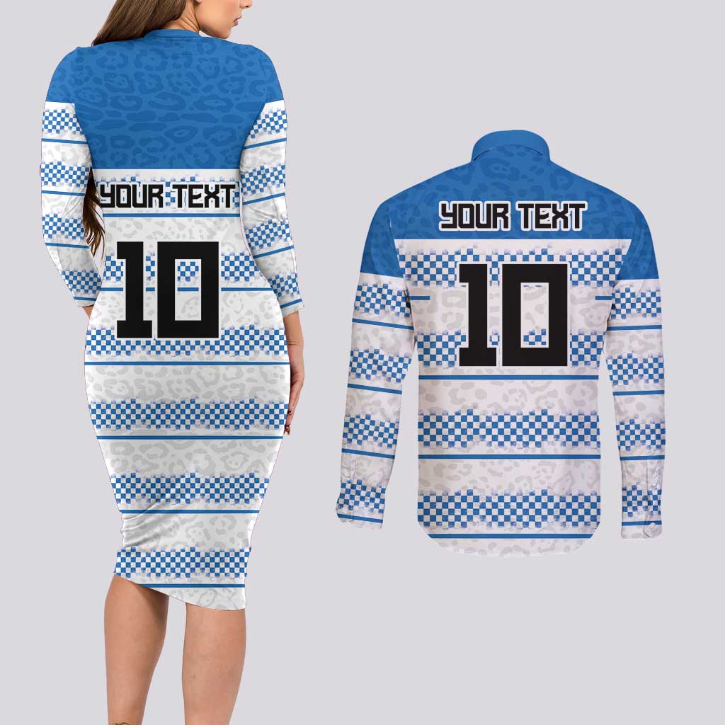 Argentina Rugby Custom Couples Matching Long Sleeve Bodycon Dress and Long Sleeve Button Shirt Los Pumas Jaguar Race Style - Wonder Print Shop