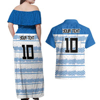 Argentina Rugby Custom Couples Matching Off Shoulder Maxi Dress and Hawaiian Shirt Los Pumas Jaguar Race Style - Wonder Print Shop