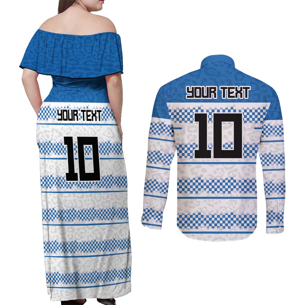 Argentina Rugby Custom Couples Matching Off Shoulder Maxi Dress and Long Sleeve Button Shirt Los Pumas Jaguar Race Style - Wonder Print Shop
