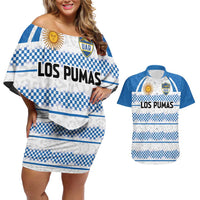 Argentina Rugby Custom Couples Matching Off Shoulder Short Dress and Hawaiian Shirt Los Pumas Jaguar Race Style - Wonder Print Shop