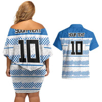Argentina Rugby Custom Couples Matching Off Shoulder Short Dress and Hawaiian Shirt Los Pumas Jaguar Race Style - Wonder Print Shop