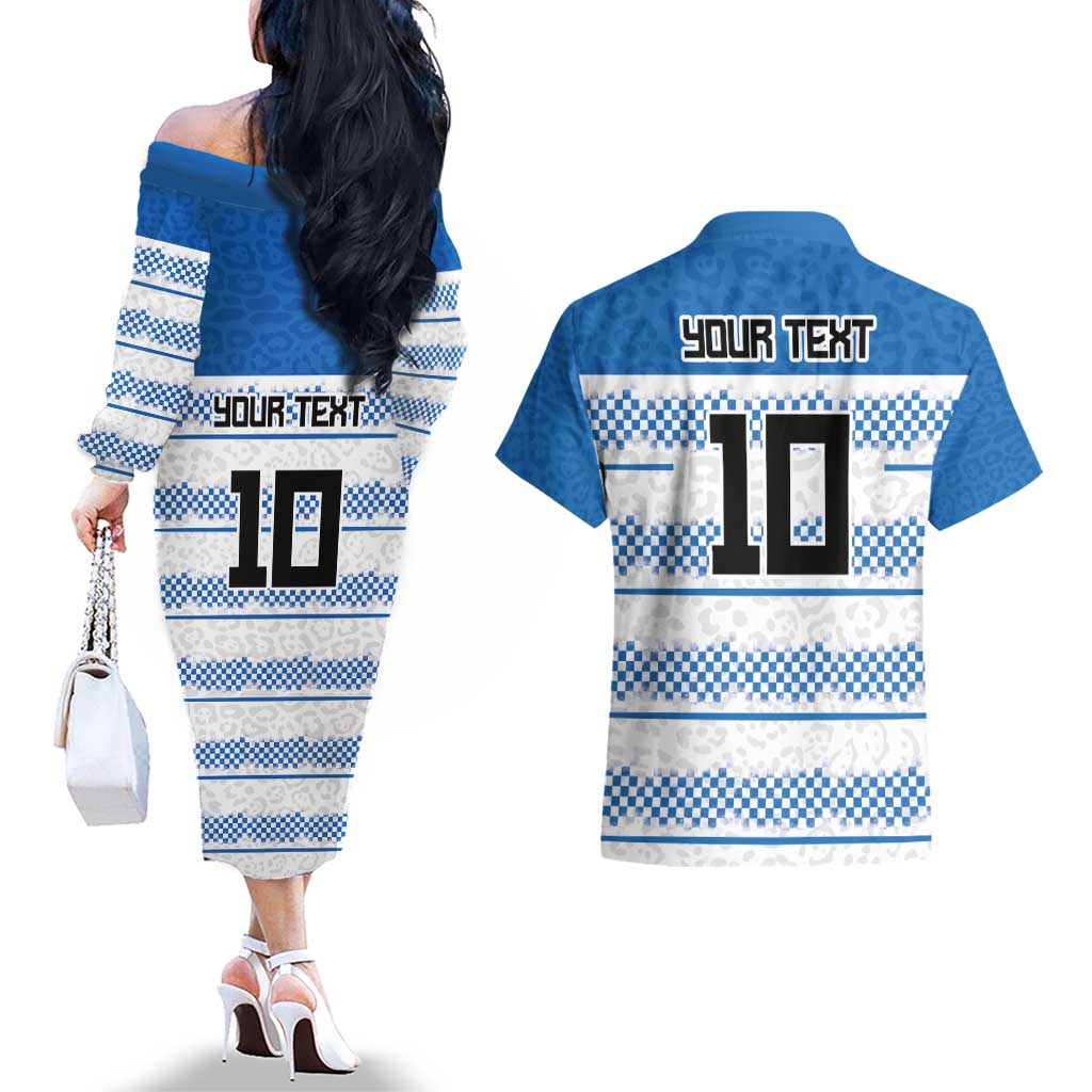 Argentina Rugby Custom Couples Matching Off The Shoulder Long Sleeve Dress and Hawaiian Shirt Los Pumas Jaguar Race Style - Wonder Print Shop