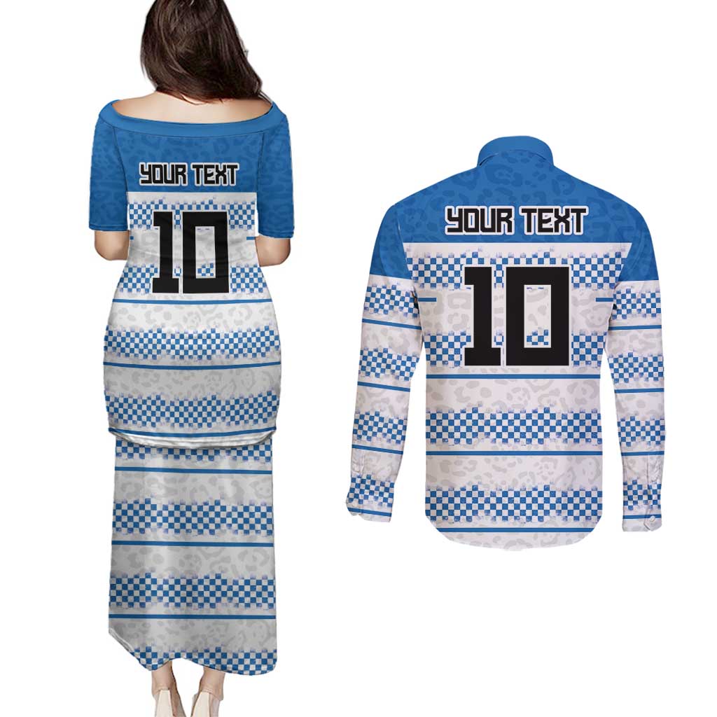 Argentina Rugby Custom Couples Matching Puletasi and Long Sleeve Button Shirt Los Pumas Jaguar Race Style - Wonder Print Shop