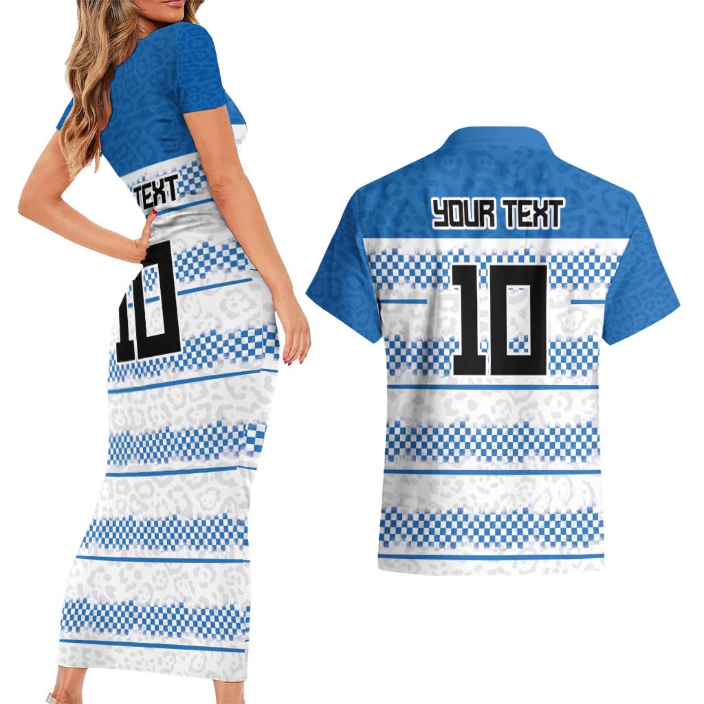 Argentina Rugby Custom Couples Matching Short Sleeve Bodycon Dress and Hawaiian Shirt Los Pumas Jaguar Race Style - Wonder Print Shop