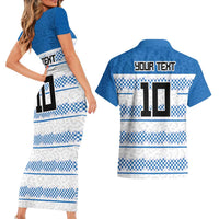 Argentina Rugby Custom Couples Matching Short Sleeve Bodycon Dress and Hawaiian Shirt Los Pumas Jaguar Race Style - Wonder Print Shop