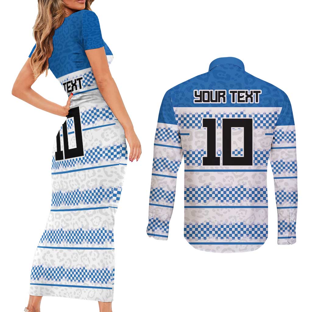 Argentina Rugby Custom Couples Matching Short Sleeve Bodycon Dress and Long Sleeve Button Shirt Los Pumas Jaguar Race Style - Wonder Print Shop