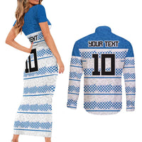 Argentina Rugby Custom Couples Matching Short Sleeve Bodycon Dress and Long Sleeve Button Shirt Los Pumas Jaguar Race Style - Wonder Print Shop