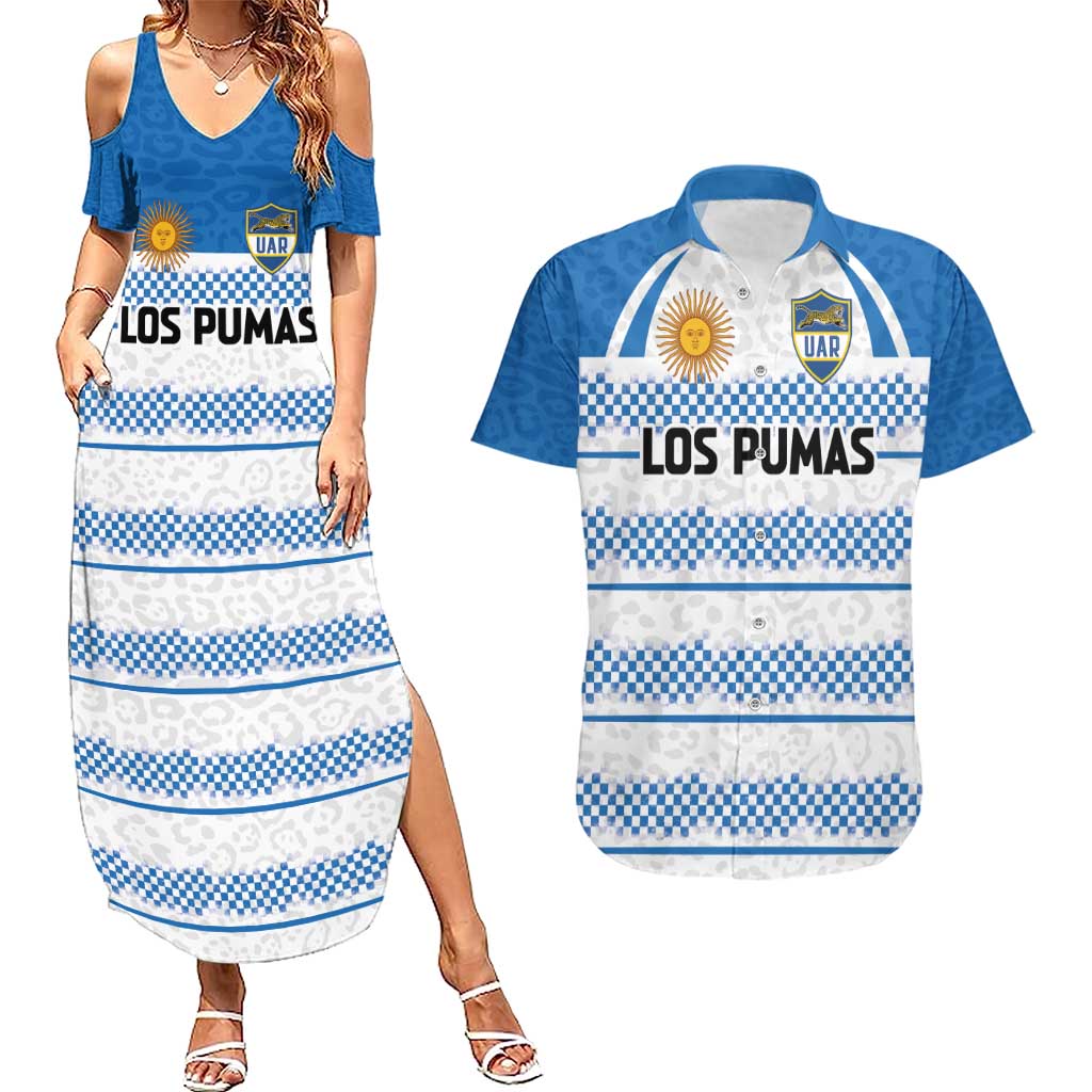 Argentina Rugby Custom Couples Matching Summer Maxi Dress and Hawaiian Shirt Los Pumas Jaguar Race Style - Wonder Print Shop