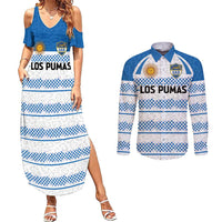 Argentina Rugby Custom Couples Matching Summer Maxi Dress and Long Sleeve Button Shirt Los Pumas Jaguar Race Style - Wonder Print Shop