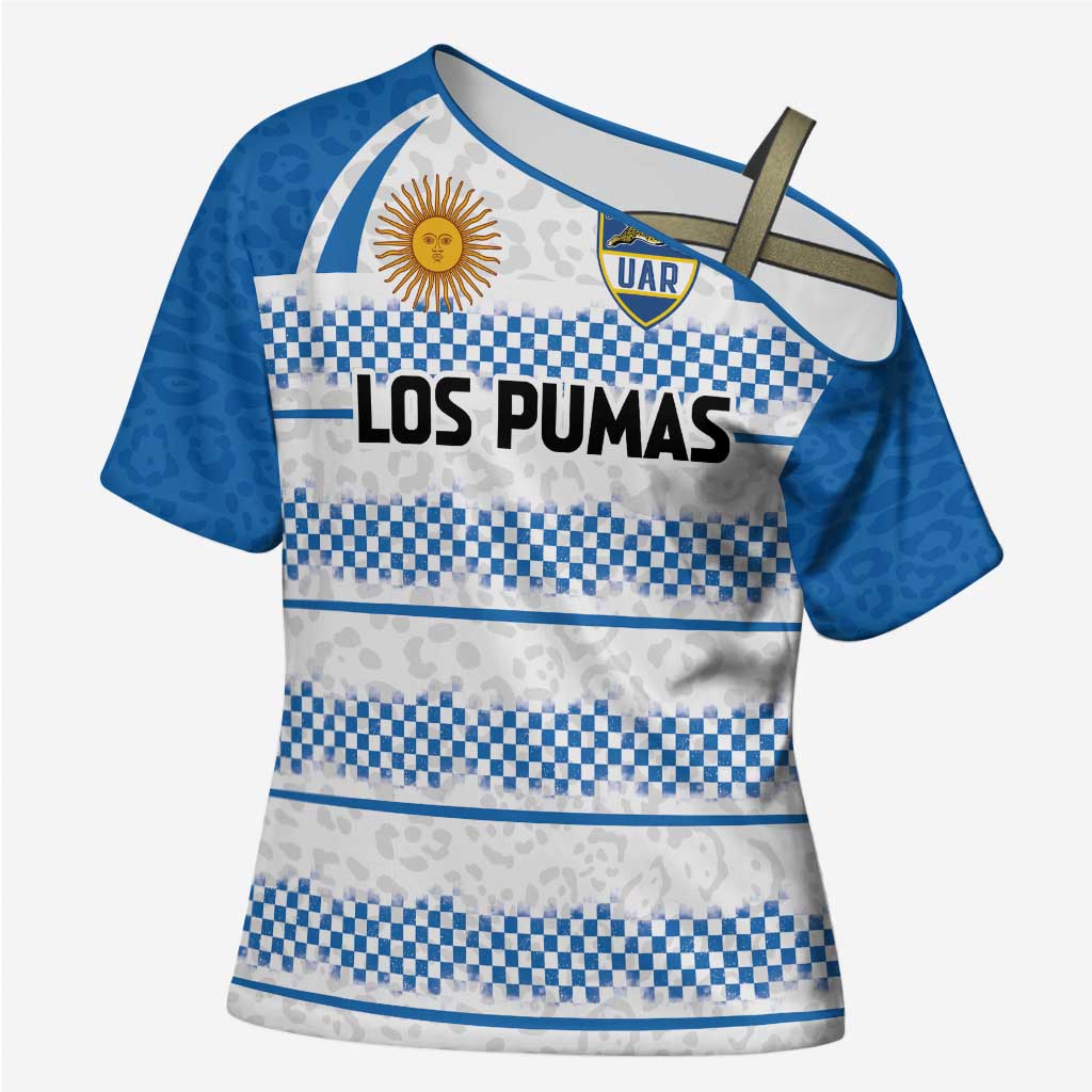Argentina Rugby Custom Cross Shoulder Shirt Los Pumas Jaguar Race Style - Wonder Print Shop
