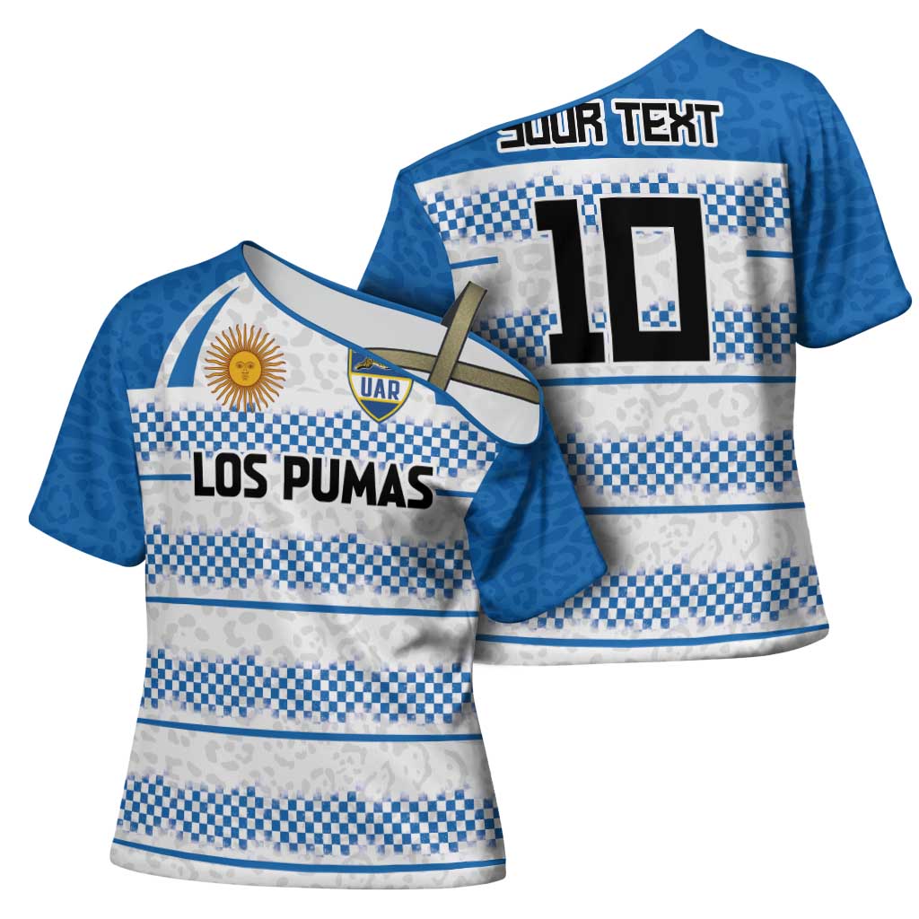 Argentina Rugby Custom Cross Shoulder Shirt Los Pumas Jaguar Race Style - Wonder Print Shop