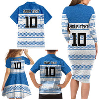 Argentina Rugby Custom Family Matching Long Sleeve Bodycon Dress and Hawaiian Shirt Los Pumas Jaguar Race Style - Wonder Print Shop