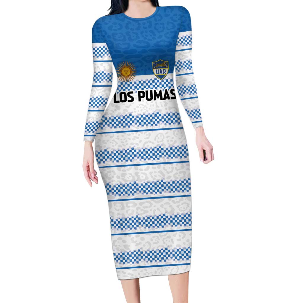 Argentina Rugby Custom Family Matching Long Sleeve Bodycon Dress and Hawaiian Shirt Los Pumas Jaguar Race Style - Wonder Print Shop