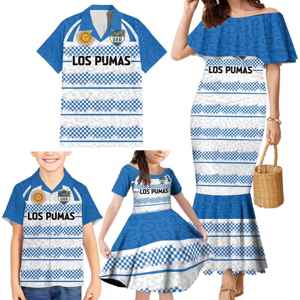 Argentina Rugby Custom Family Matching Mermaid Dress and Hawaiian Shirt Los Pumas Jaguar Race Style - Wonder Print Shop