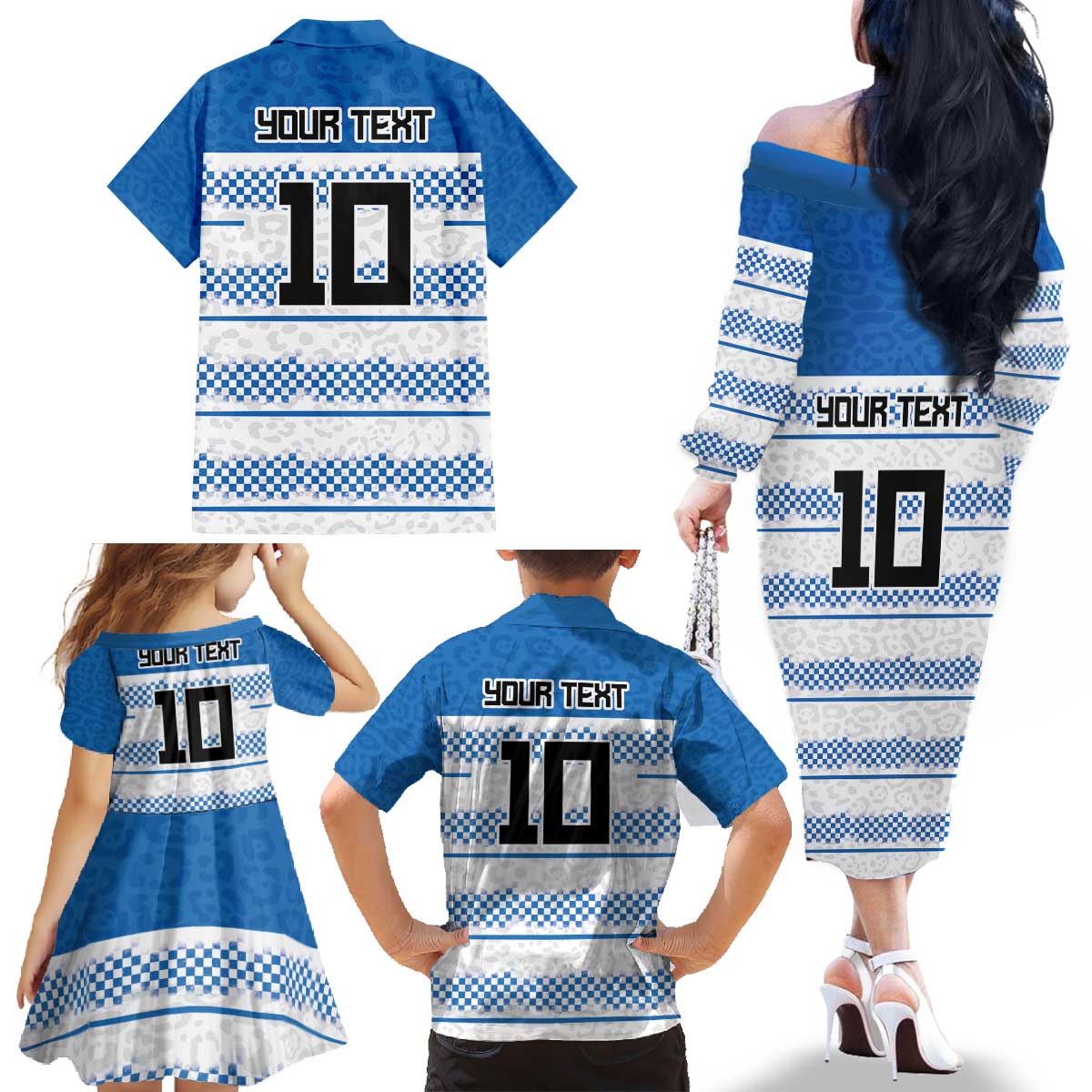 Argentina Rugby Custom Family Matching Off The Shoulder Long Sleeve Dress and Hawaiian Shirt Los Pumas Jaguar Race Style - Wonder Print Shop