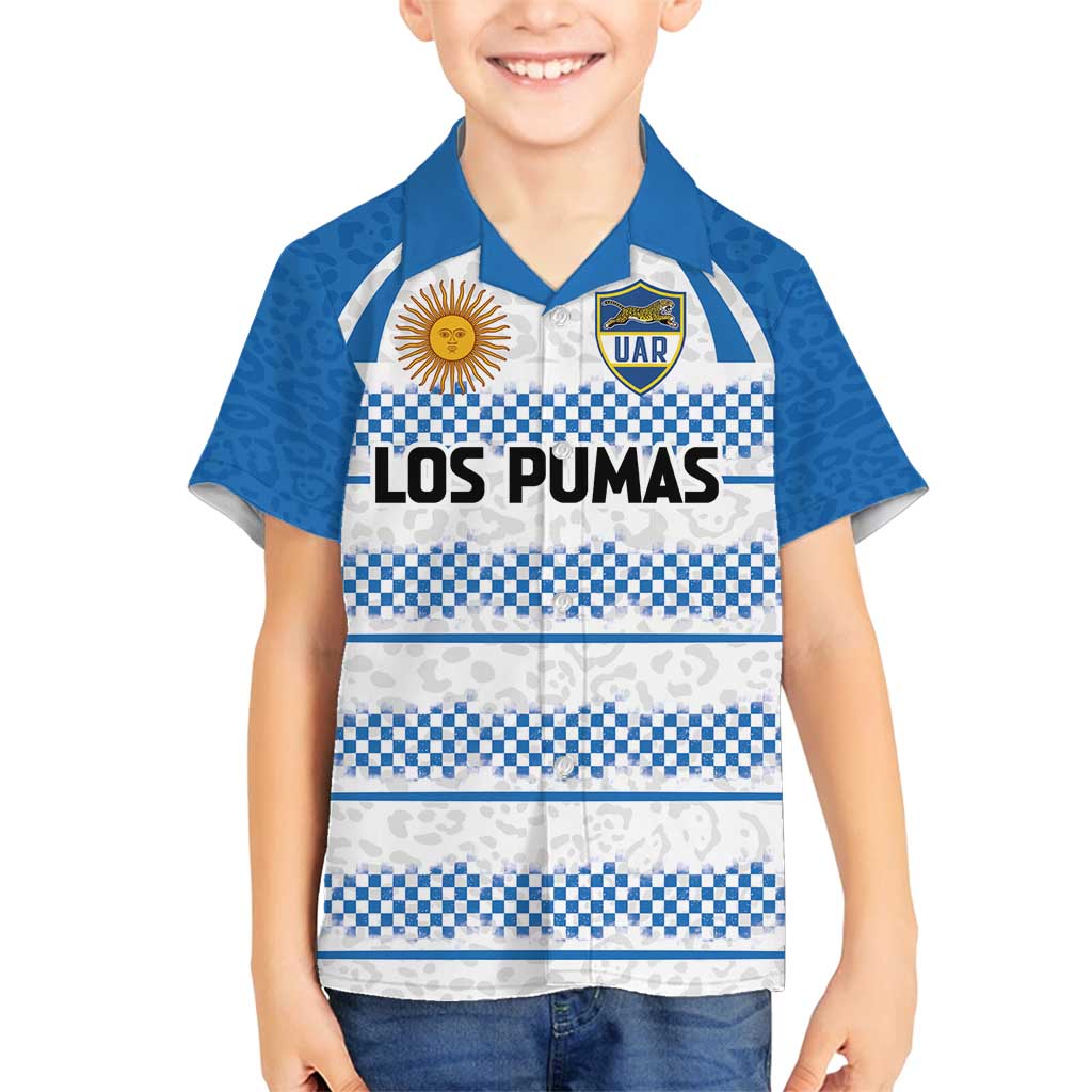 Argentina Rugby Custom Family Matching Off Shoulder Short Dress and Hawaiian Shirt Los Pumas Jaguar Race Style - Wonder Print Shop