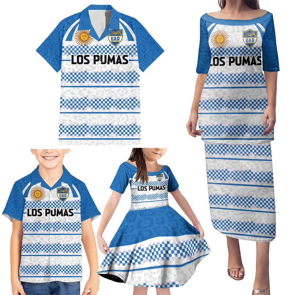 Argentina Rugby Custom Family Matching Puletasi and Hawaiian Shirt Los Pumas Jaguar Race Style - Wonder Print Shop
