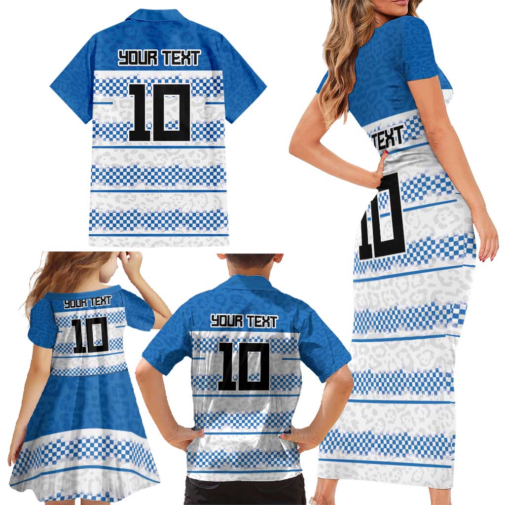 Argentina Rugby Custom Family Matching Short Sleeve Bodycon Dress and Hawaiian Shirt Los Pumas Jaguar Race Style - Wonder Print Shop