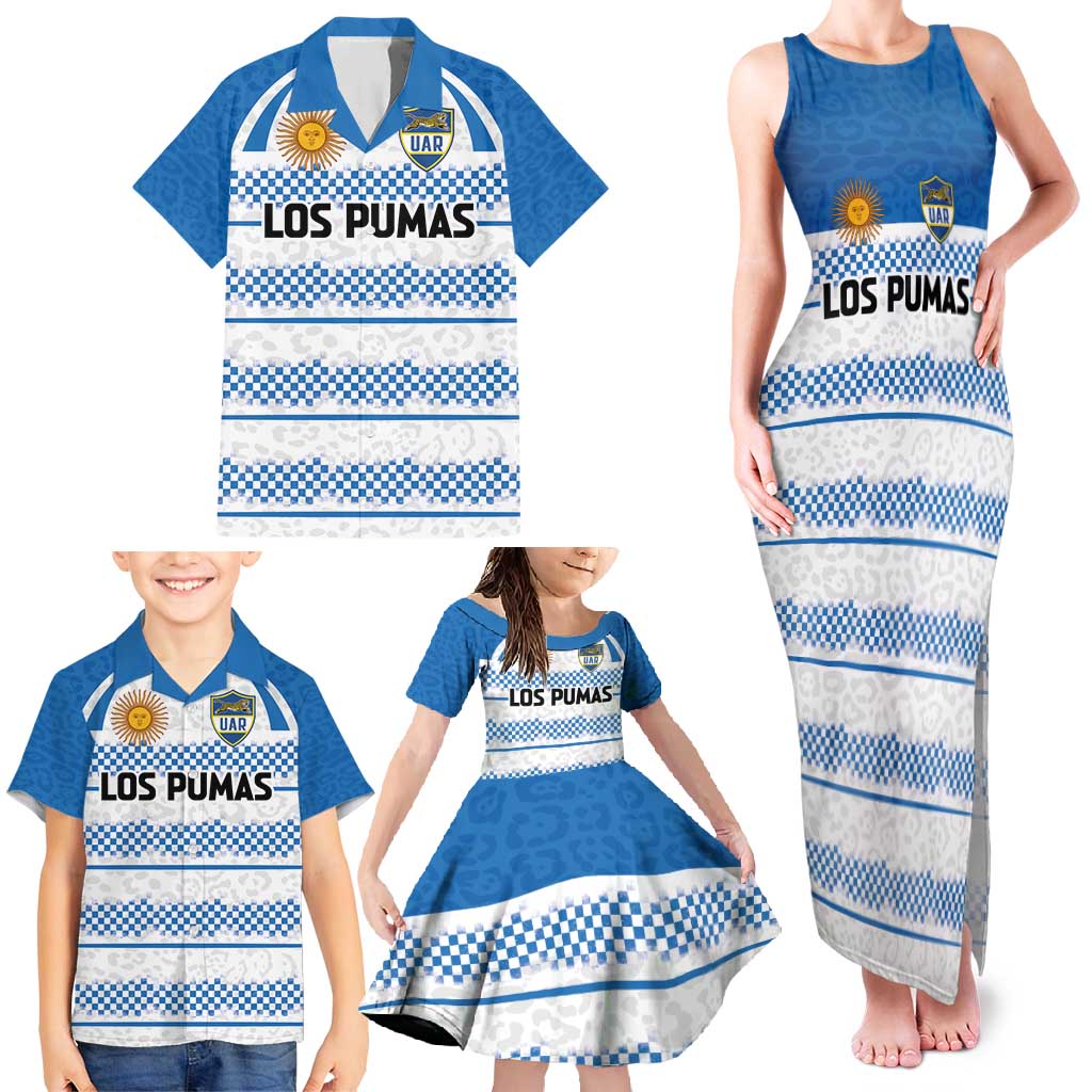 Argentina Rugby Custom Family Matching Tank Maxi Dress and Hawaiian Shirt Los Pumas Jaguar Race Style - Wonder Print Shop