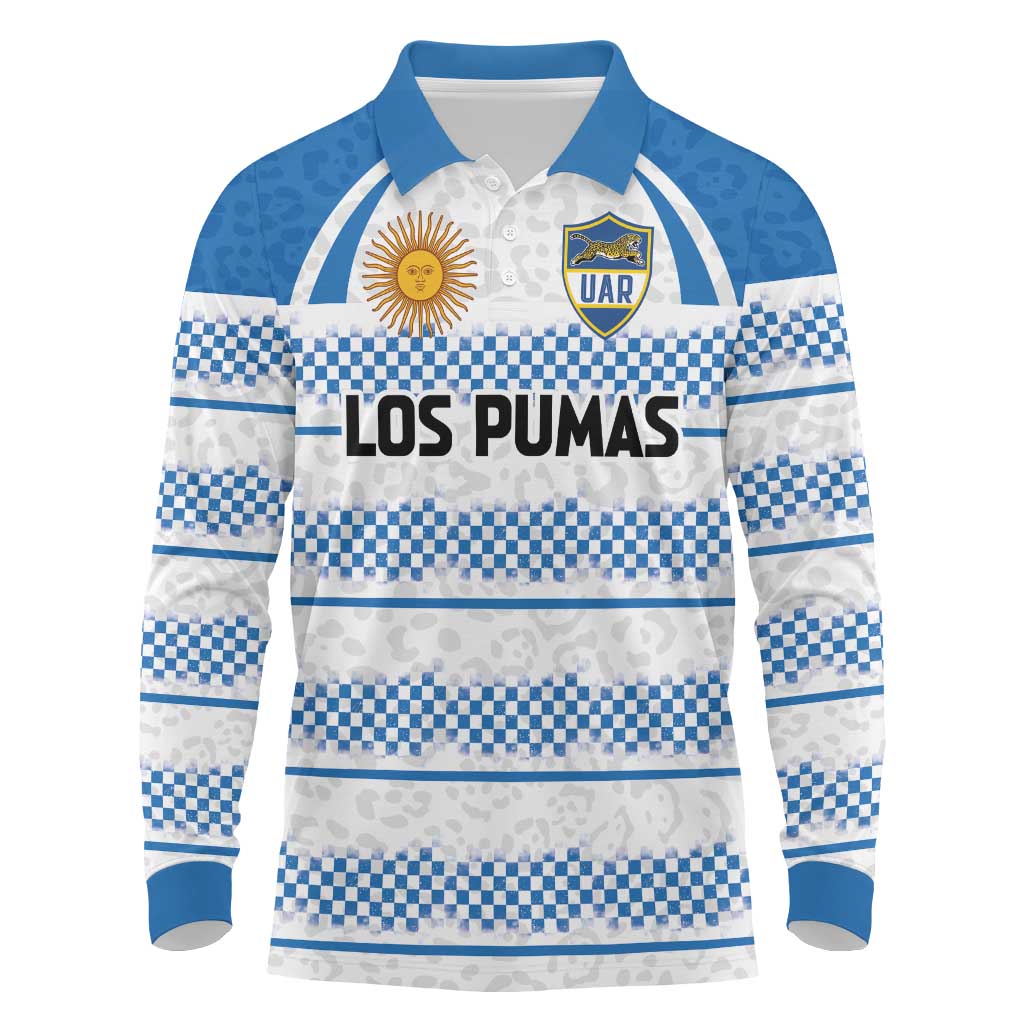Argentina Rugby Custom Long Sleeve Polo Shirt Los Pumas Jaguar Race Style - Wonder Print Shop