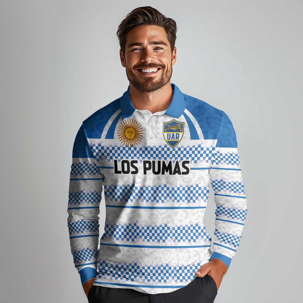 Argentina Rugby Custom Long Sleeve Polo Shirt Los Pumas Jaguar Race Style - Wonder Print Shop