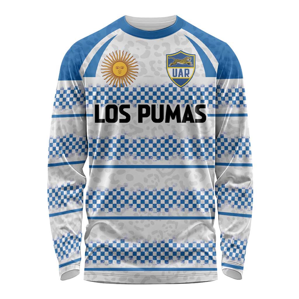 Argentina Rugby Custom Long Sleeve Shirt Los Pumas Jaguar Race Style - Wonder Print Shop