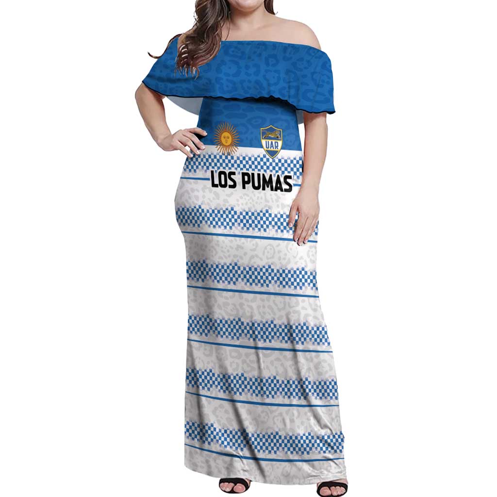 Argentina Rugby Custom Off Shoulder Maxi Dress Los Pumas Jaguar Race Style - Wonder Print Shop