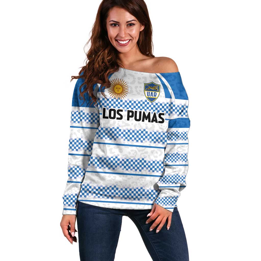 Argentina Rugby Custom Off Shoulder Sweater Los Pumas Jaguar Race Style - Wonder Print Shop