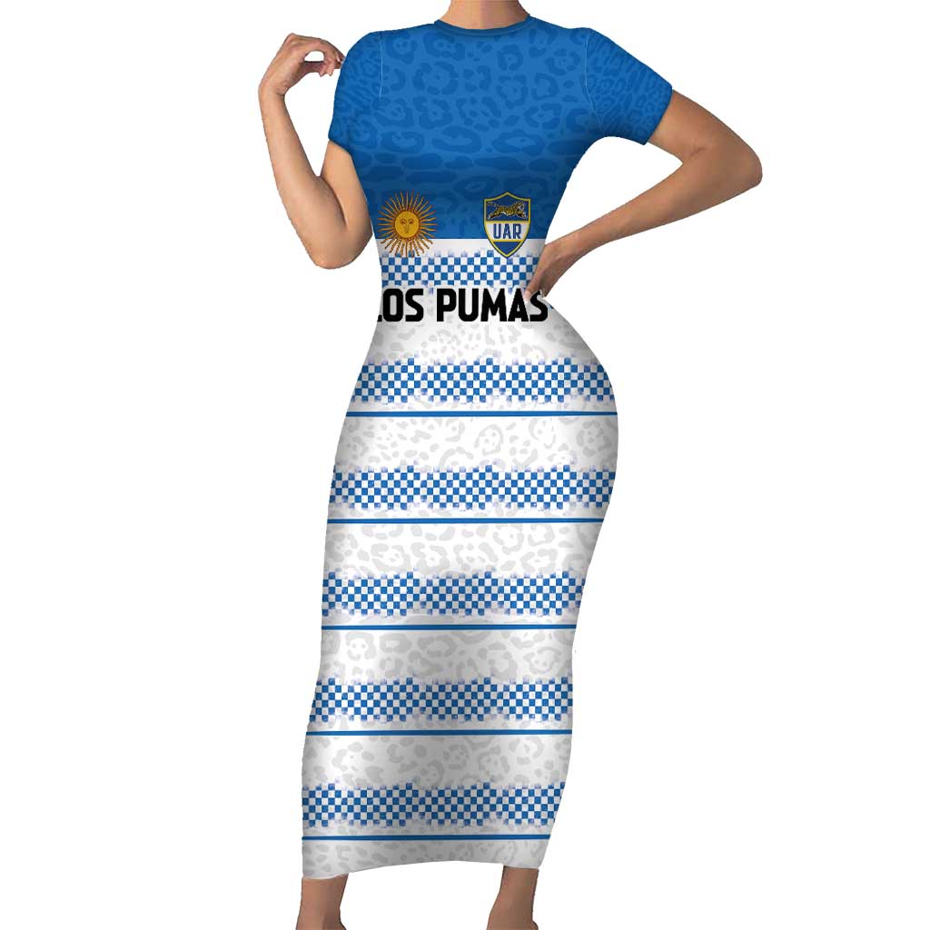 Argentina Rugby Custom Short Sleeve Bodycon Dress Los Pumas Jaguar Race Style - Wonder Print Shop