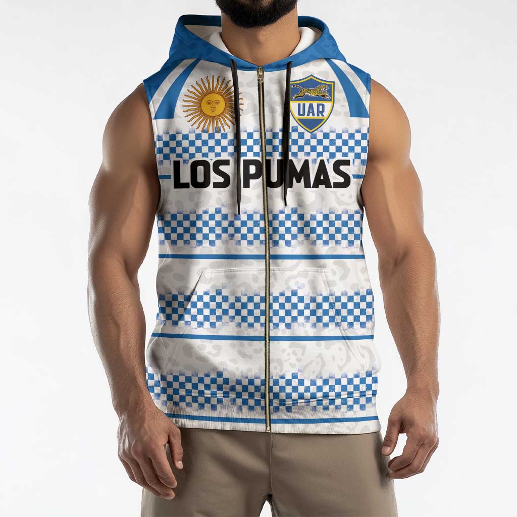 Argentina Rugby Custom Sleeveless Zip Hoodie Los Pumas Jaguar Race Style - Wonder Print Shop
