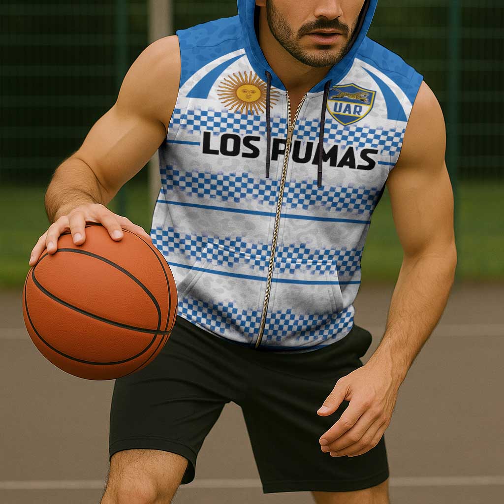 Argentina Rugby Custom Sleeveless Zip Hoodie Los Pumas Jaguar Race Style - Wonder Print Shop