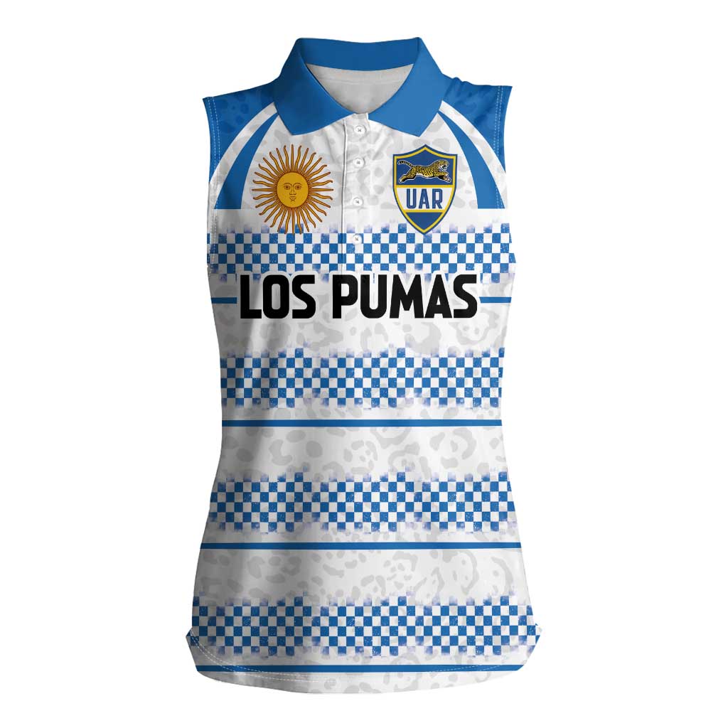 Argentina Rugby Custom Women Sleeveless Polo Shirt Los Pumas Jaguar Race Style - Wonder Print Shop
