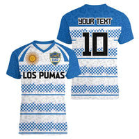 Argentina Rugby Custom Women V-Neck T-Shirt Los Pumas Jaguar Race Style - Wonder Print Shop