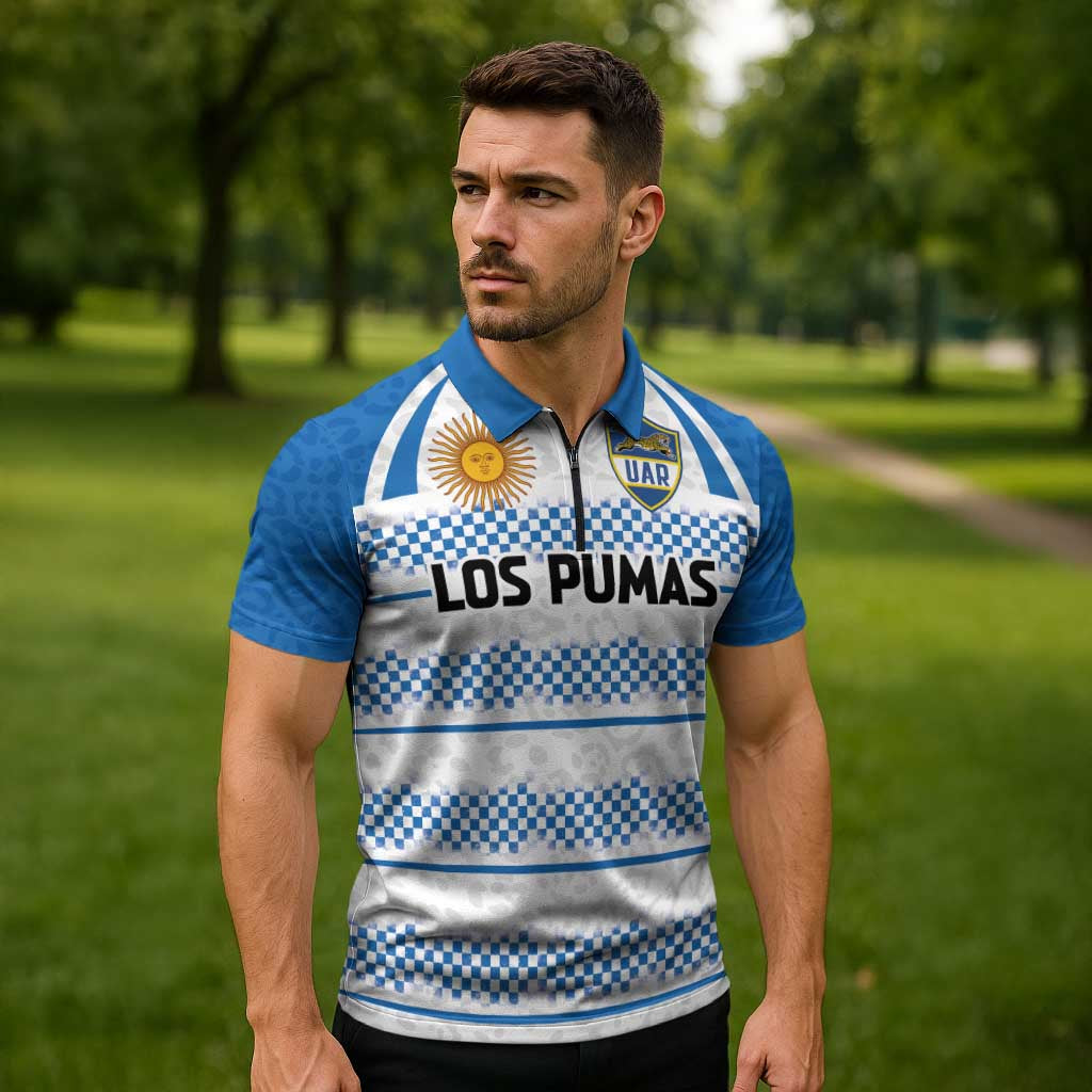 Argentina Rugby Custom Zipper Polo Shirt Los Pumas Jaguar Race Style - Wonder Print Shop
