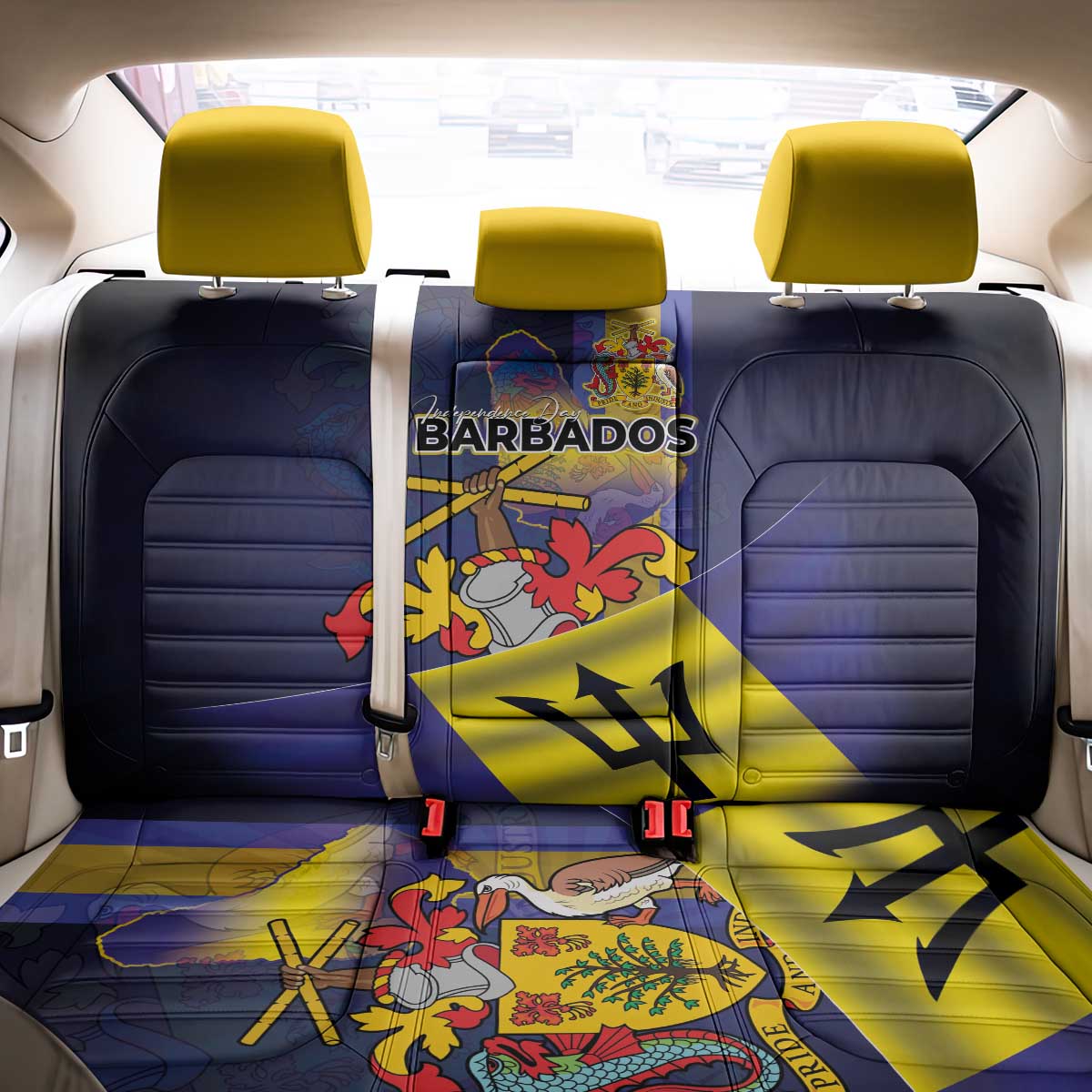 Barbados Independence Day Back Car Seat Cover Coat of Arms with Freedom Emblems - Wonder Print Shop