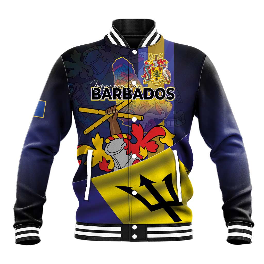 Barbados Independence Day Baseball Jacket Coat of Arms with Freedom Emblems - Wonder Print Shop
