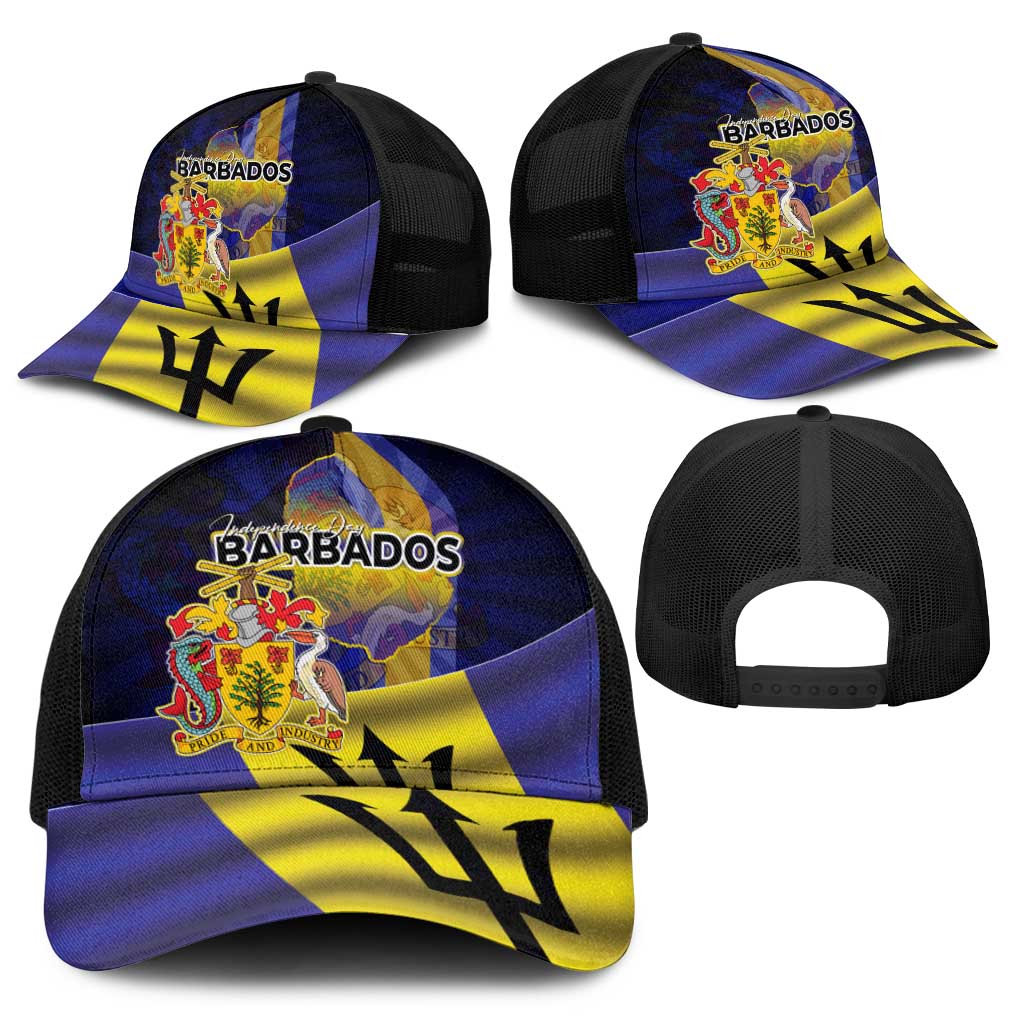 Barbados Independence Day Baseball Net Cap Coat of Arms with Freedom Emblems - Wonder Print Shop
