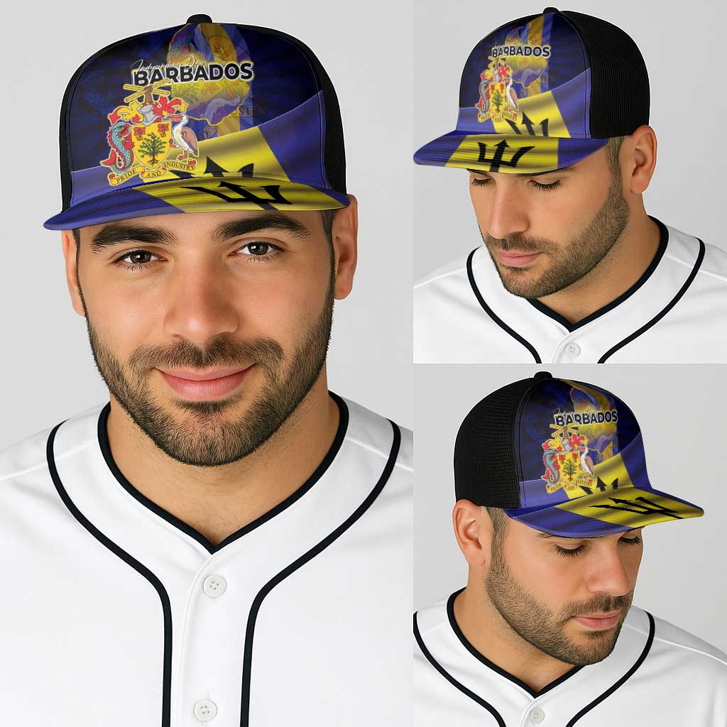 Barbados Independence Day Baseball Net Cap Coat of Arms with Freedom Emblems - Wonder Print Shop