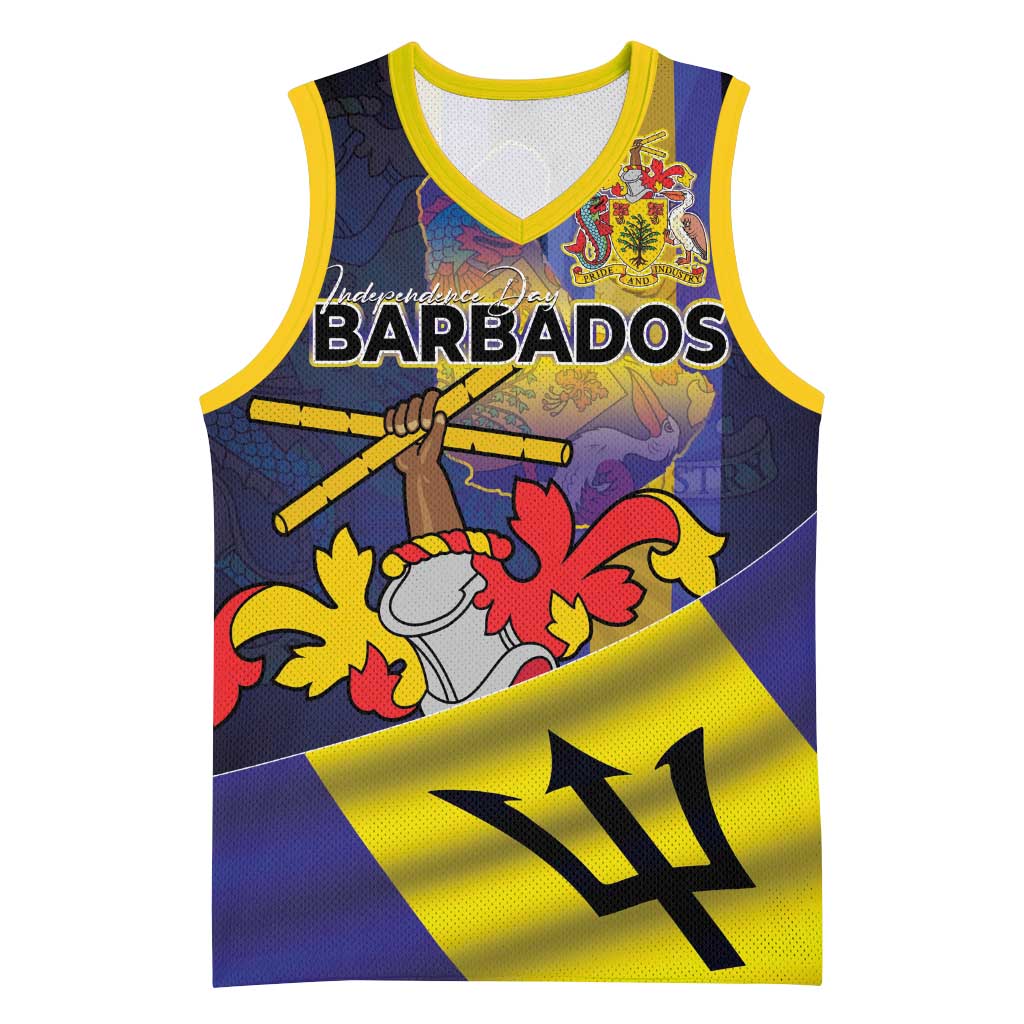 Barbados Independence Day Basketball Jersey Coat of Arms with Freedom Emblems - Wonder Print Shop
