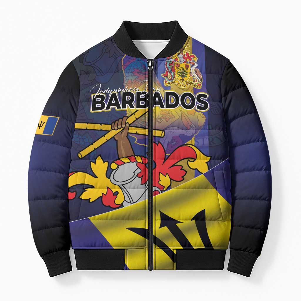 Barbados Independence Day Bomber Puffer Jacket Coat of Arms with Freedom Emblems - Wonder Print Shop