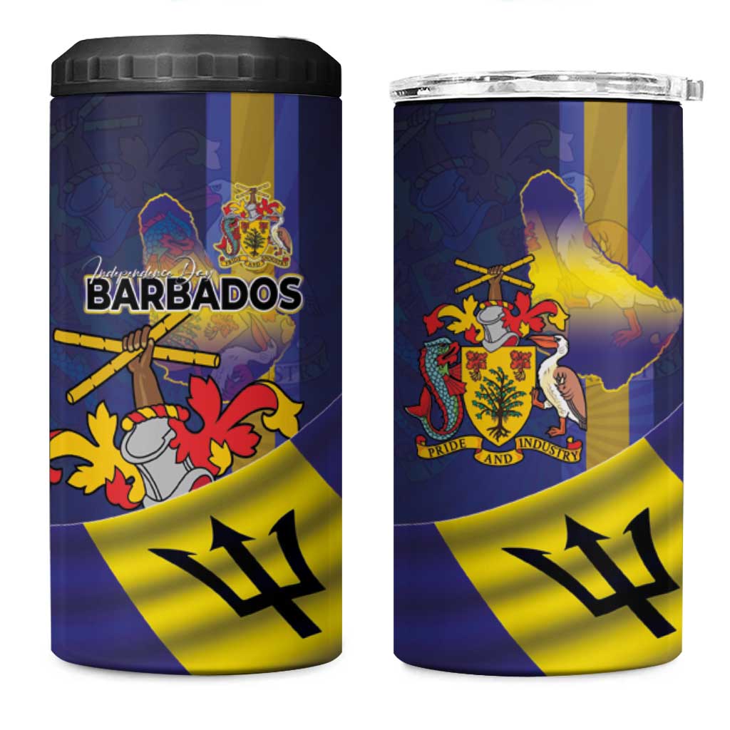 Barbados Independence Day 4 in 1 Can Cooler Tumbler Coat of Arms with Freedom Emblems - Wonder Print Shop