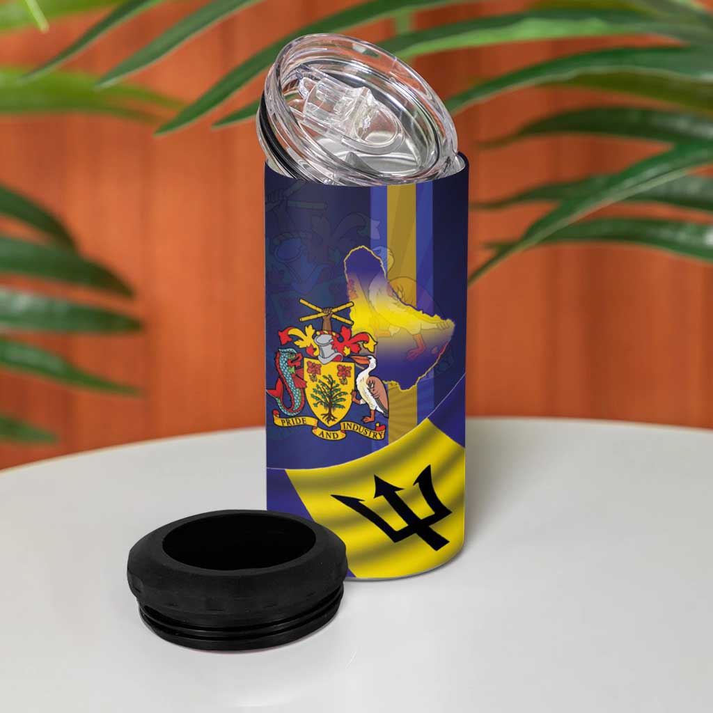 Barbados Independence Day 4 in 1 Can Cooler Tumbler Coat of Arms with Freedom Emblems - Wonder Print Shop