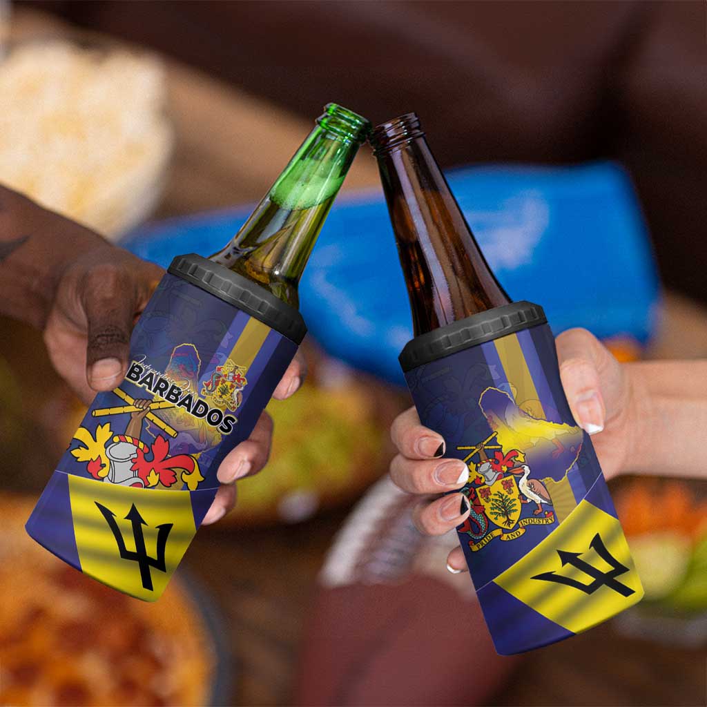 Barbados Independence Day 4 in 1 Can Cooler Tumbler Coat of Arms with Freedom Emblems - Wonder Print Shop
