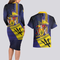 Barbados Independence Day Couples Matching Long Sleeve Bodycon Dress and Hawaiian Shirt Coat of Arms with Freedom Emblems - Wonder Print Shop
