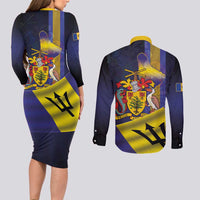 Barbados Independence Day Couples Matching Long Sleeve Bodycon Dress and Long Sleeve Button Shirt Coat of Arms with Freedom Emblems - Wonder Print Shop