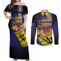 Barbados Independence Day Couples Matching Off Shoulder Maxi Dress and Long Sleeve Button Shirt Coat of Arms with Freedom Emblems - Wonder Print Shop